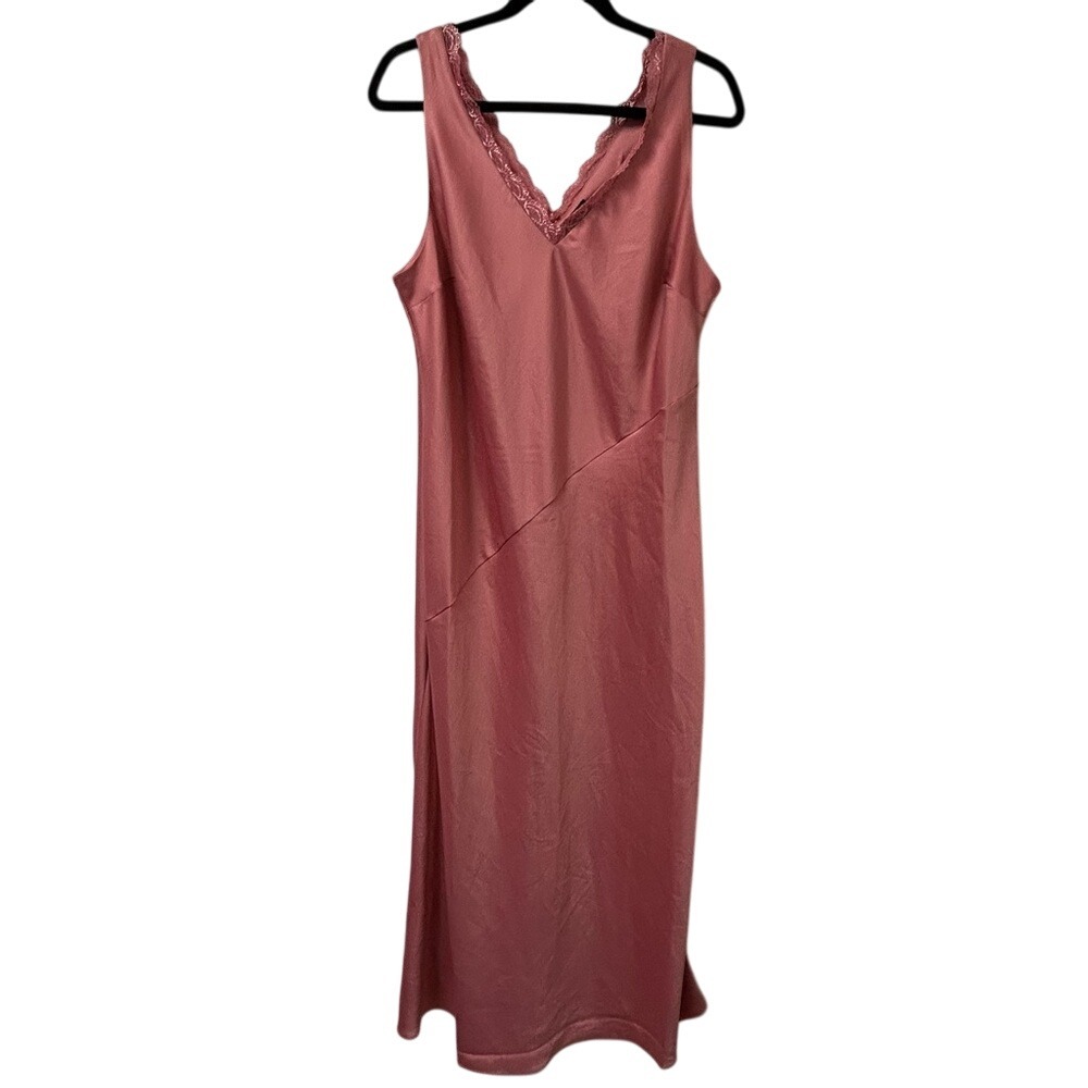 Nicole Miller Rose‎ Sleeveless Lace Trim Neckline Midi Dress Satin Size 12